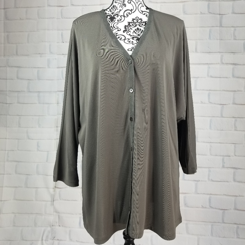 DKNY stretch knit button front 3/4 sleeve top 2x